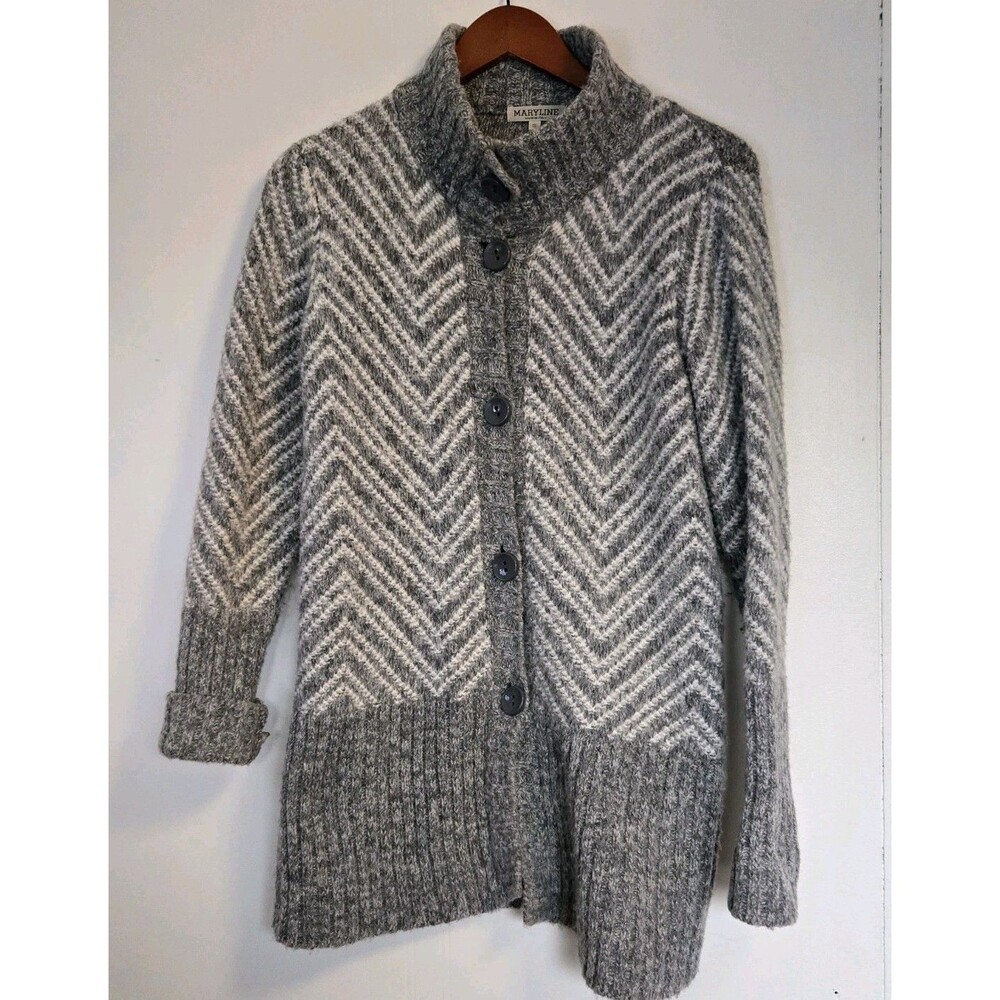 Maryline Sweater Womens S Grey Italy‎ Wool Blend Button Front Cardigan Winter